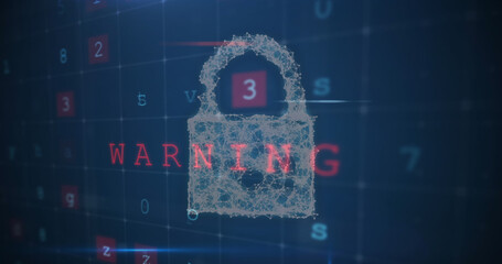 Image of scanning, numbers and online security padlock