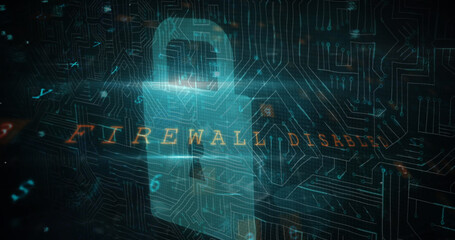 Image of scanning, numbers and online security padlock