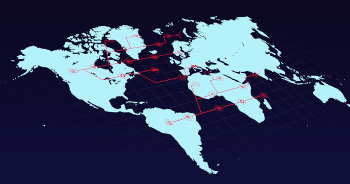 Image of network of connections over world map