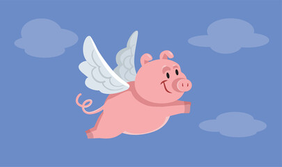 Funny Flying Pig Vector Cartoon Illustration Design