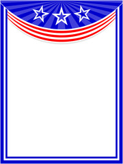 American flag symbols wave pattern frame border corner with stars and empty space for your text.	