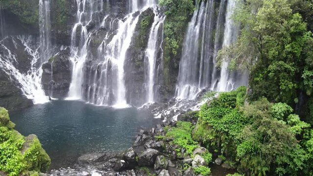 Drone footage of the Langevin waterfall at the Reunion island.