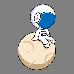 cute astronaut sitting on moon cartoon design