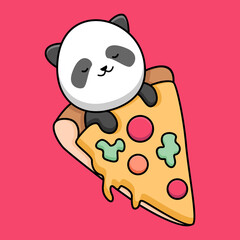 cute panda sleeping with pizza cartoon design