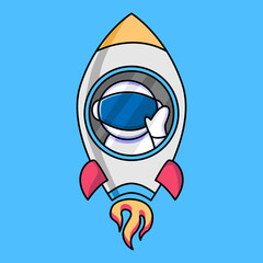 cute astronaut riding spaceship cartoon design