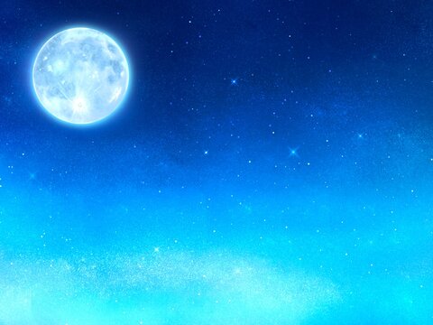 幻想的な月夜と星空　背景素材