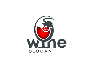 Wine logo design, wine glass, grapes logo wine or vine vector logo design