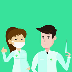 Friendly male and female doctors. Hand drawn vector design illustrations. Young woman and men doctor vector image illustration vector art