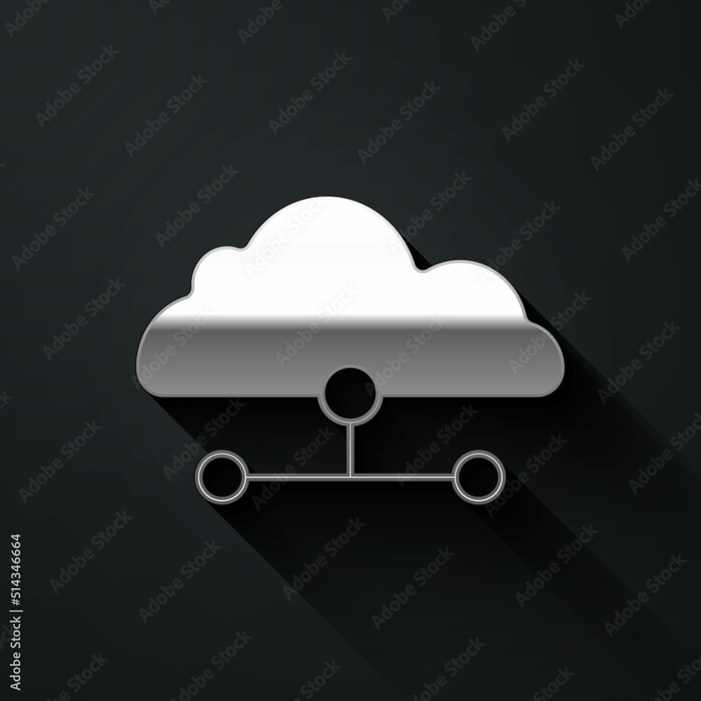 Poster silver network cloud connection icon isolated on black background. social technology. cloud computin