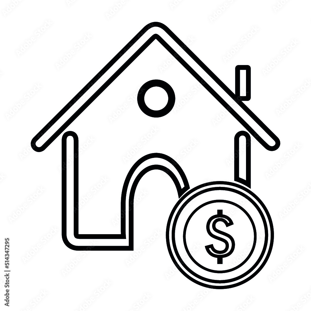 Sticker Black single house price icon, simple real estate value flat design concept vector for app ads web banner button ui ux interface elements isolated on white background
