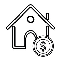 Black single house price icon, simple real estate value flat design concept vector for app ads web banner button ui ux interface elements isolated on white background
