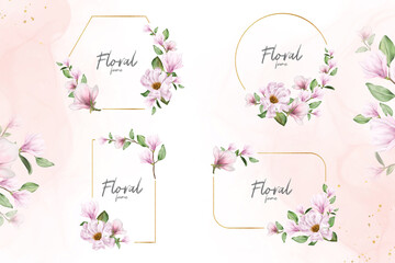 Fototapeta na wymiar Magnolia Watercolor Flower Wedding Frames Multi Purpose Template Design Collection