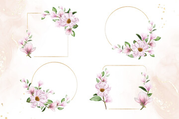 Magnolia Watercolor Flower Wedding Frames Multi Purpose Template Design Collection