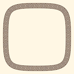 Greek key border, rounded square frame. Decorative ancient meander, greece border ornament with repeated geometric motif. Vector EPS10.