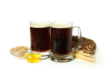 Concept of fresh drink, kvass, isolated on white background