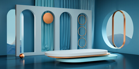 3d rendering of display stand and abstract empty room.