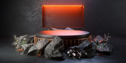 3d rendering of display stand and abstract empty room.