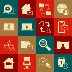 Set Time management, Video chat conference, Freelancer, Cloud storage document folder, Mute microphone laptop, Online working and icon. Vector