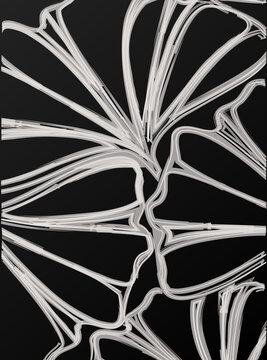 Elegant black and white wallpaper design. Abstract art botanical background. Ginkgo leaf texture, brushstroke style.