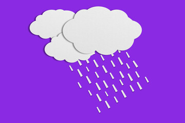 cloud and rain paper white paper cut paste paper Speech balloon on purple background.