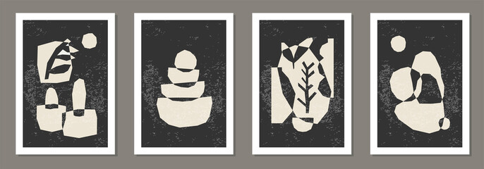 Set of minimal wall art poster with abstract organic shapes composition
