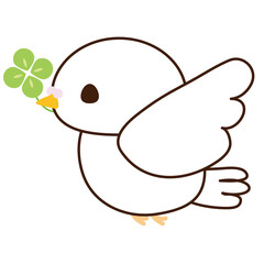 羽ばたく鳩　四つ葉のクローバー