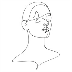 One line girl or woman portrait design. Hand drawn minimalism style vector illustration
