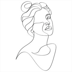 One line girl or woman portrait design. Hand drawn minimalism style vector illustration