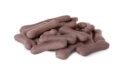 Bone shaped dog cookies on white background