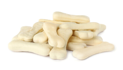Bone shaped dog cookies on white background