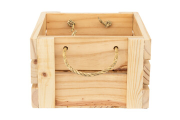 Empty wooden crate box isolated on white background.