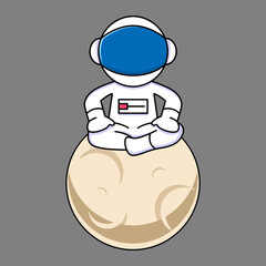 cute astronaut sitting on the moon cartoon design
