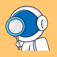 cute astronaut holding magnifying glass cartoon design