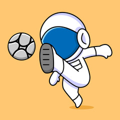 cute astronaut playing football cartoon design