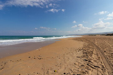 Fototapeta na wymiar The beach at Atlit in Israel - the Mediterranean, sand and waves