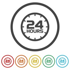 24 hours icons in color circle buttons