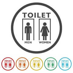Toilet icons in color circle buttons