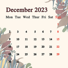 Calendar for december 2023
