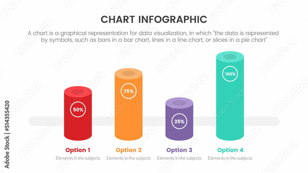 Poster infographic chart concept for slide presentation with 4 point list and vertical bar tube for percent