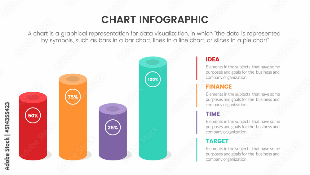 Poster infographic chart concept for slide presentation with 4 point list and horizontal tube and informati