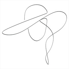 Abstract linear woman in hat. Minimal portrait. Head fashionable accessory. One line continuous. Beauty and glamour concept. Cap headgears for lady. Hand drawn vector illustration.
