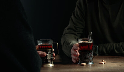 Two men are talking.