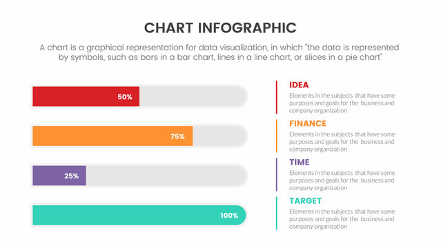 Infographic Chart Concept For Slide Presentation With 4 Point List And Horizontal Bar And Information On Right For Percent Or Percentage Data