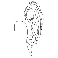 Goddes woman face with flowers vector line art
