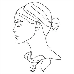 Goddes woman face with flowers vector line art