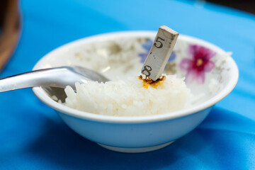 The Lucky numbers on the incense sticks after burned for lotto or lottery Thai hope and belief to be rich.