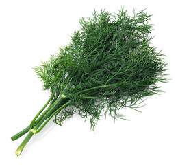 a bunch of green dill in detail, object is isolated on a white background, concept of fresh vegetables and healthy food