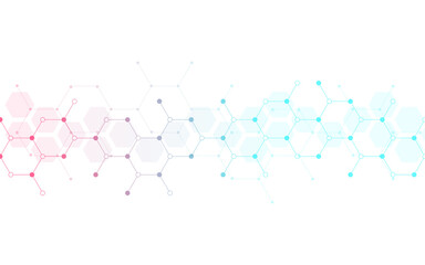 Hexagons pattern background. Genetic research, molecular structure. Chemical engineering. Concept of innovation technology. Used for design healthcare, science and medicine background
