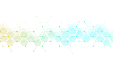 Hexagons pattern background. Genetic research, molecular structure. Chemical engineering. Concept of innovation technology. Used for design healthcare, science and medicine background
