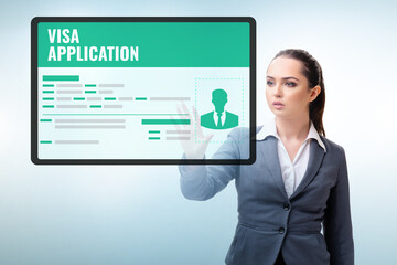 Visa application concept with businesswoman